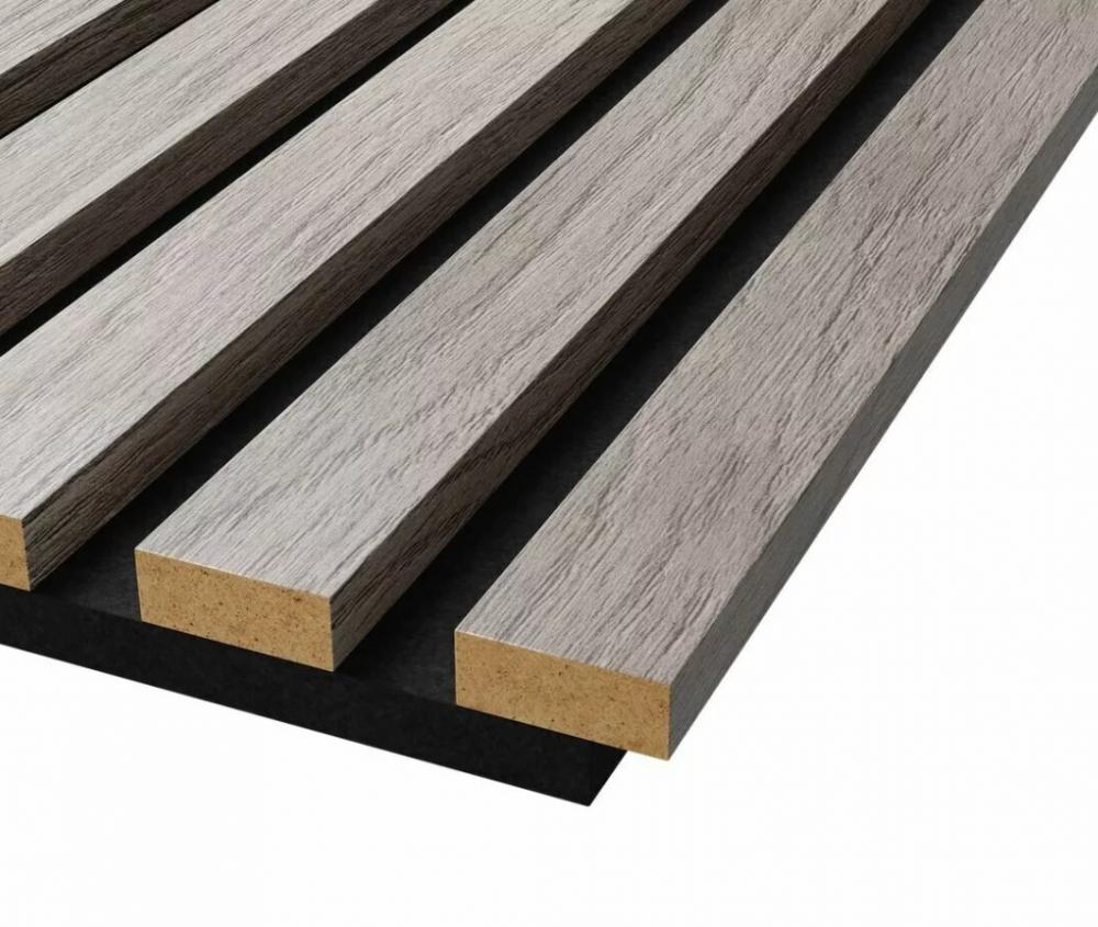 кустическая панель, черный войлок, 2750х600х19мм, рейки МДФ дуб Старинный светло-серый